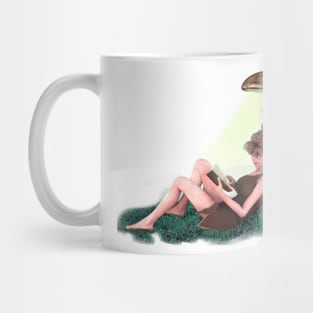 Fairy faerie elf reading book under toadstool Mug